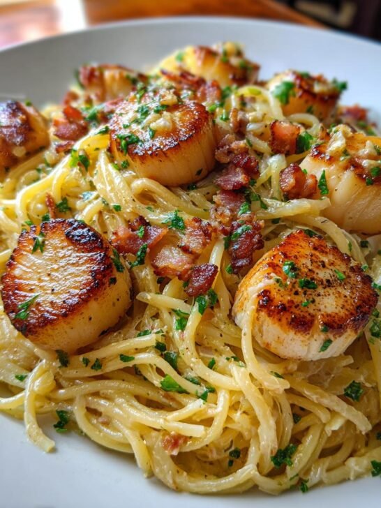 Bacon and Garlic Cream Scallop Spaghetti