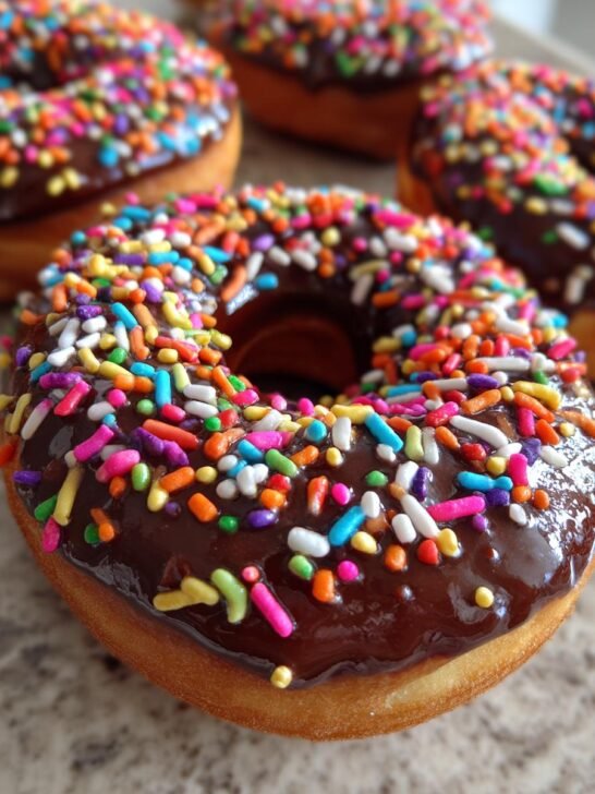 Chocolate Covered Donuts with Colorful Sprinkles