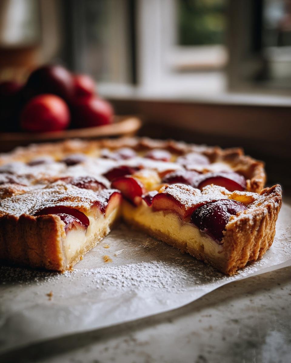 Shortcrust Cake with Vanilla Pudding and Plums - detail 1