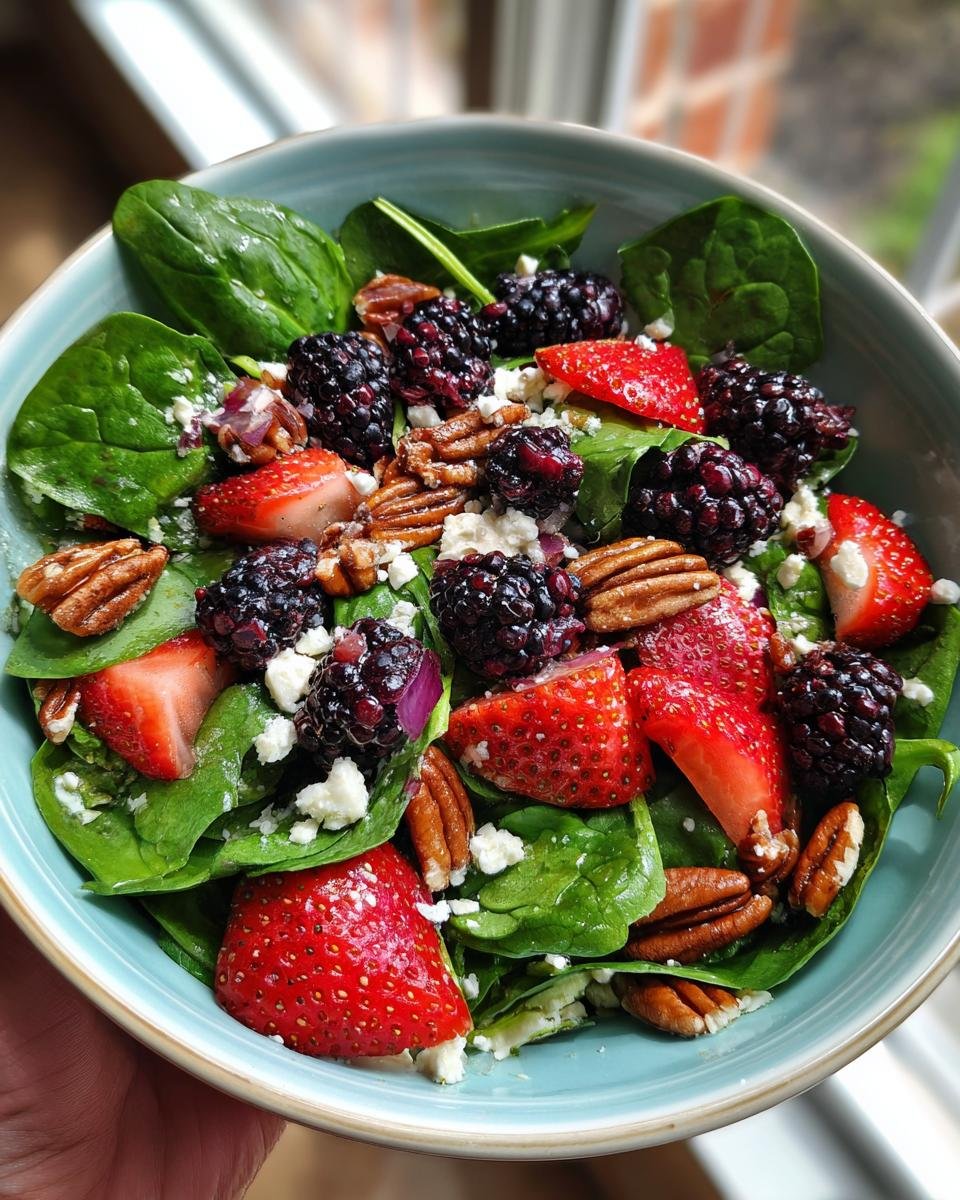 Strawberry Blackberry Spinach Salad with Pecans and Feta - detail 1