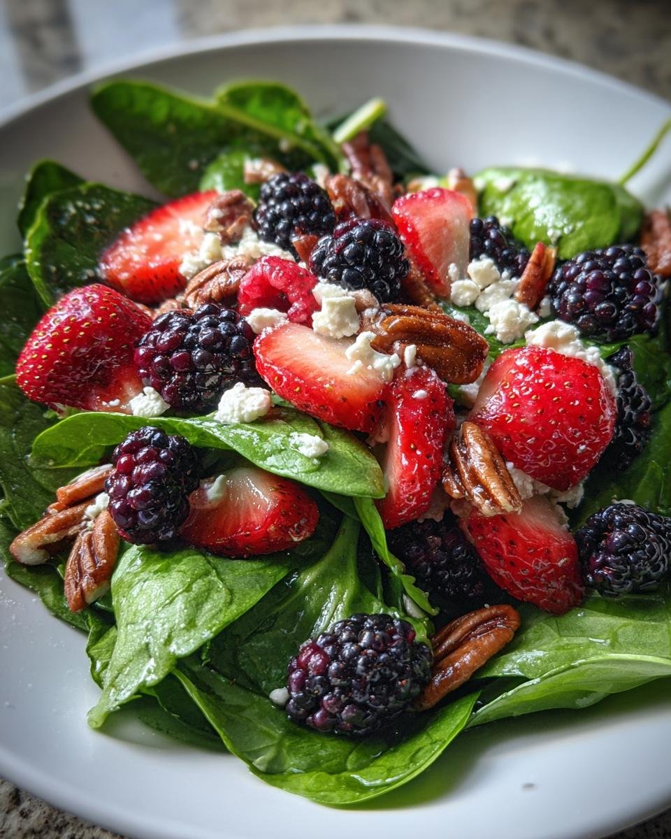 Strawberry Blackberry Spinach Salad with Pecans and Feta - detail 3