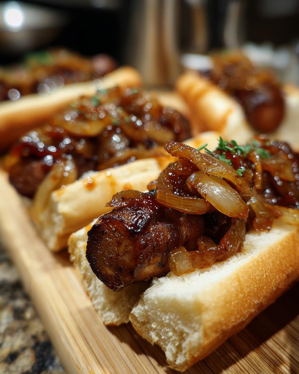 Winter BBQ Bacon-Wrapped Hot Dogs with Bourbon Onions - detail 1