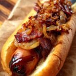 Winter BBQ Bacon-Wrapped Hot Dogs with Bourbon Onions