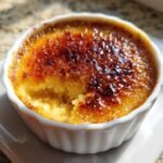 Close-up of a Decadent Creme Brulee Recipe with a perfectly caramelized sugar crust and creamy custard.
