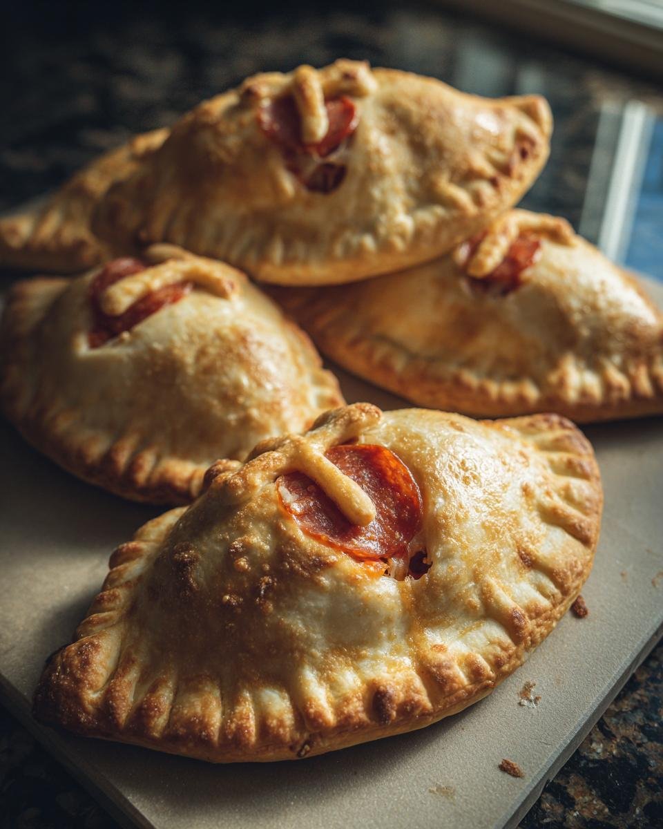 Golden brown football pizza pockets filled with pepperoni, perfect for a Game Day Delight.