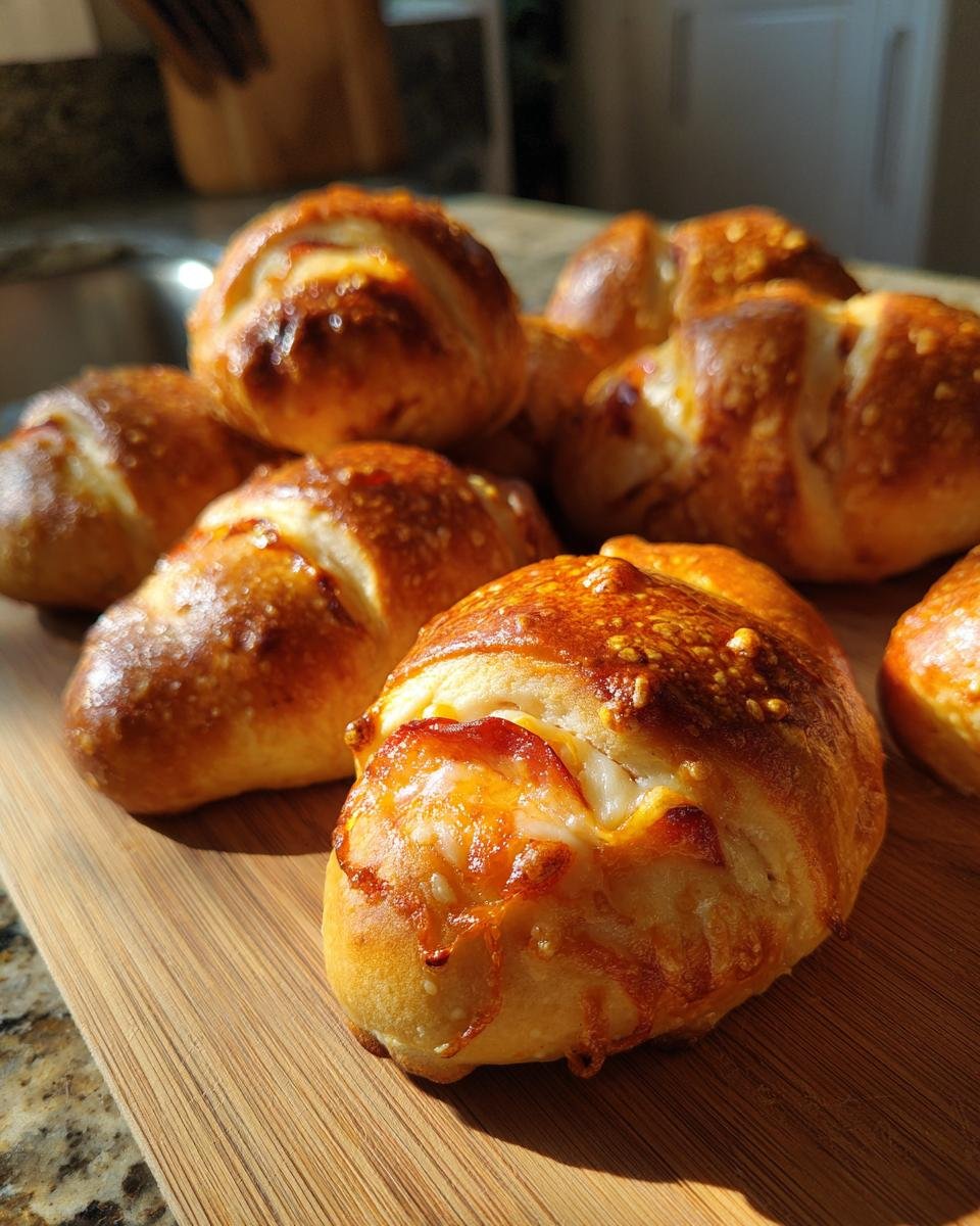 Golden brown football pizza pockets filled with melted cheese and pepperoni, perfect for game day.