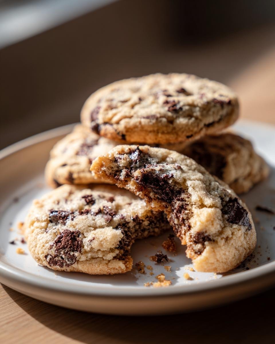 Close-up of irresistible cookies and cream cookies, one broken in half to show the rich chocolate chunks inside.