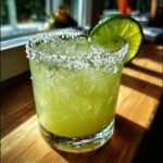 A perfectly crafted margarita recipe cocktail with a salt rim and lime wedge, served over ice.