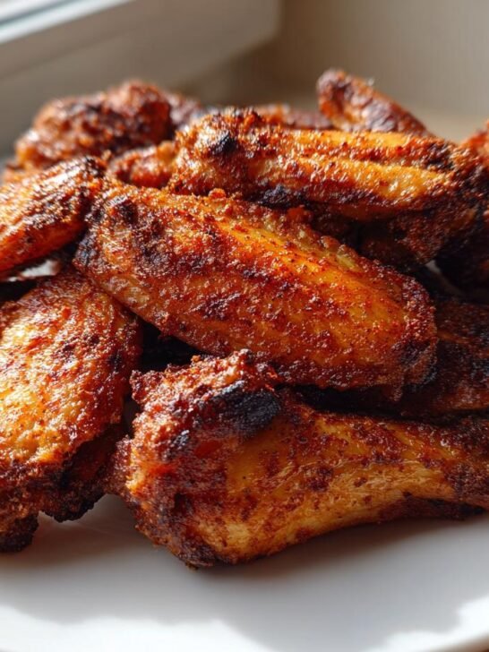 A pile of perfectly cooked, crispy Cajun dry rub chicken wings stacked on a white plate.