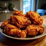 A pile of golden brown, crispy country fried chicken pieces on a plate, ready to be served.