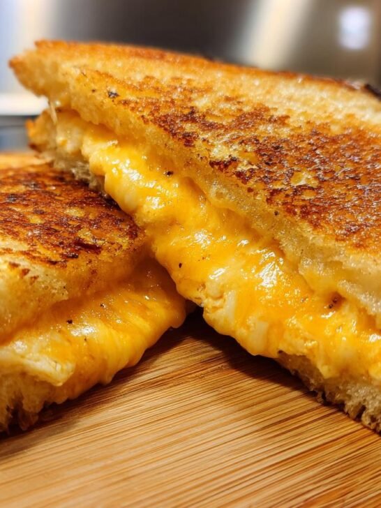 Close-up of an Irresistible Cheesy Chicken Garlic Bread Sandwich, with melted cheese oozing out.