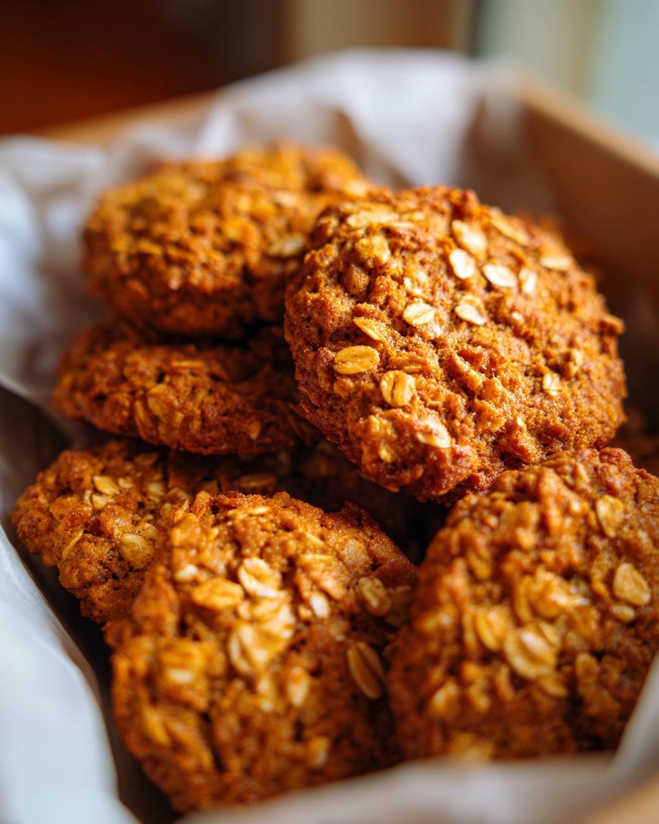 A close-up of a pile of Irresistible Pumpkin Spice Oatmeal Cookies, topped with visible oats.