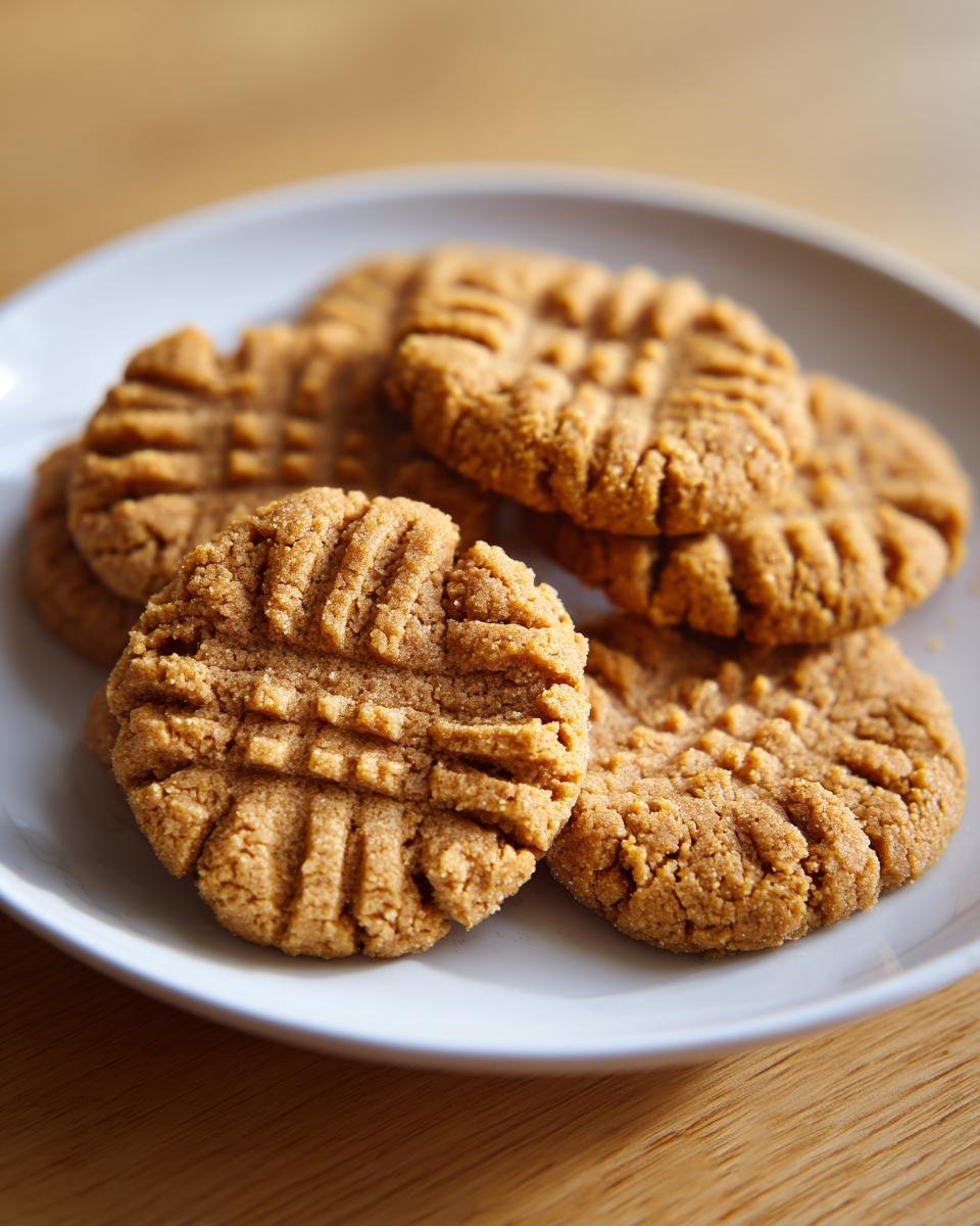 A stack of freshly baked Melt In Your Mouth Peanut Butter Cookies with classic crosshatch fork marks on a white plate.