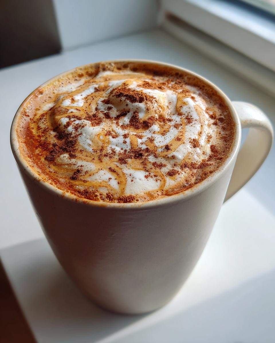 Close-up of an Easy Warm Apple Chai Latte topped with whipped cream, caramel drizzle, and cinnamon.
