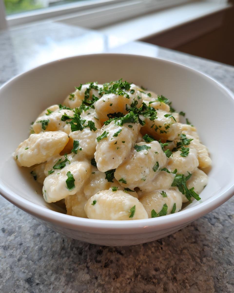 A white bowl filled with creamy miso butter beans coated in a rich sauce and topped with fresh chopped parsley.
