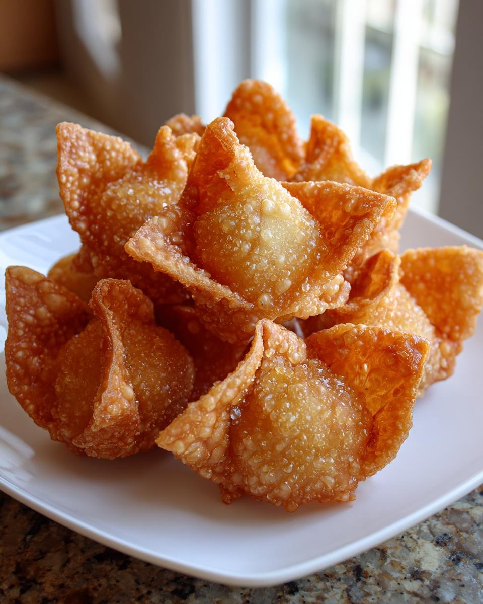 A close-up of a pile of golden, crispy fried Crab Rangoon Bombs served on a white plate.