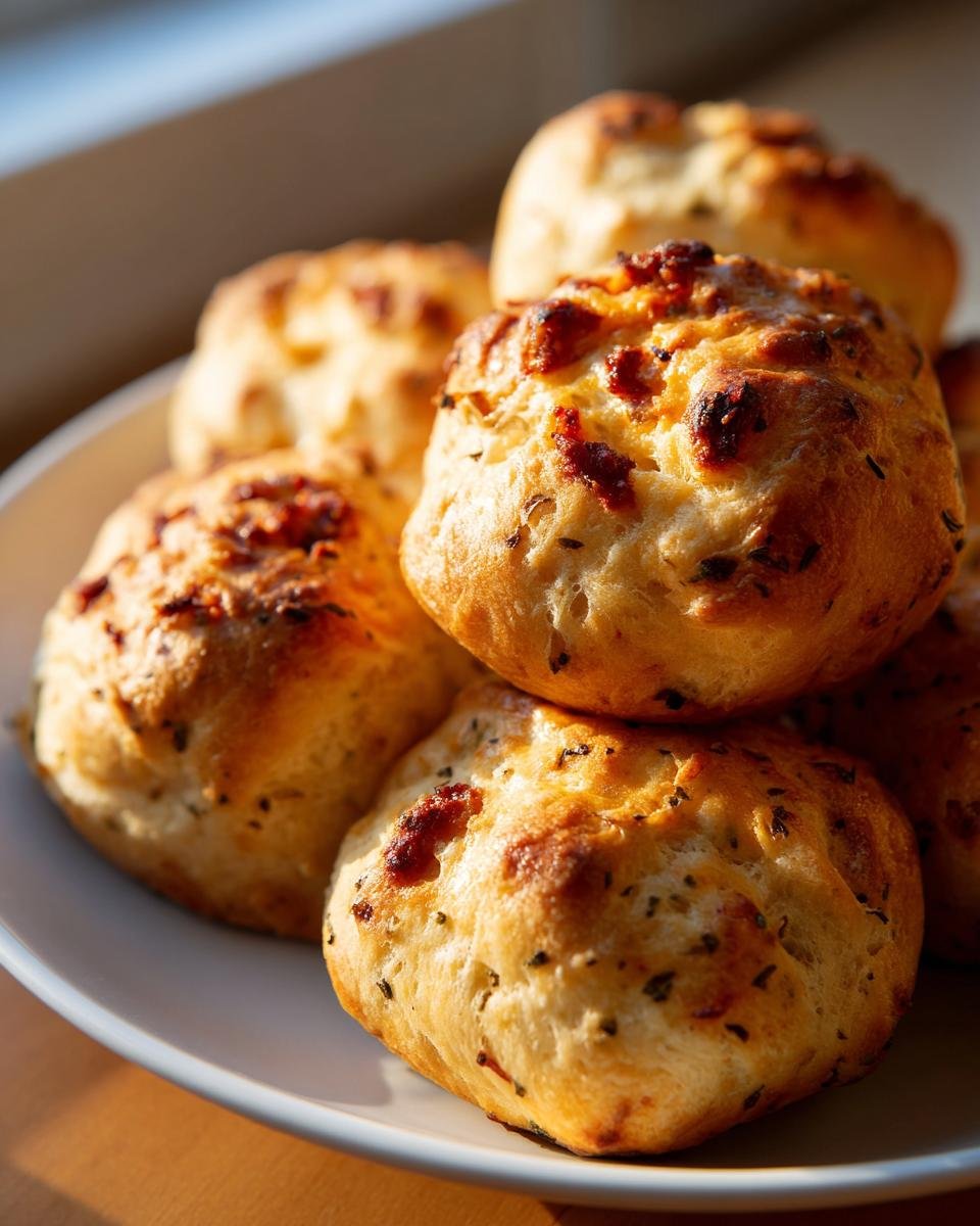 A close-up stack of golden-brown Monster Chicken Bacon Ranch Bombs, baked with herbs and crispy toppings.